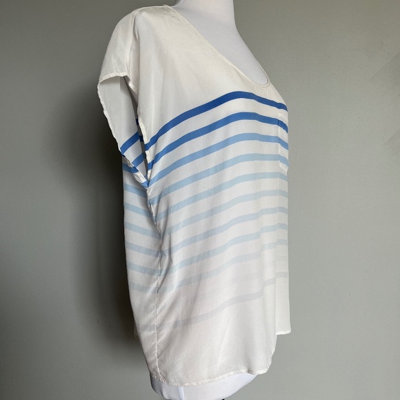 Joie Rain B Savory Silk Ombre Striped Casual Career White Relaxed Tee Blouse Top - Picture 3 of 12